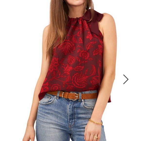 Vince Camuto Tops - VINCE CAMUTO “Desert Summer” Paisley Print Halter Blouse in Cranberry Size Small